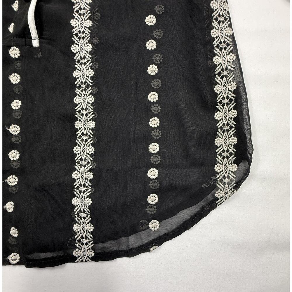90s Black Floral Embroidered Tunic Shirt Sheer Bohemian Blouse Ethnic Size S - Picture 4 of 11